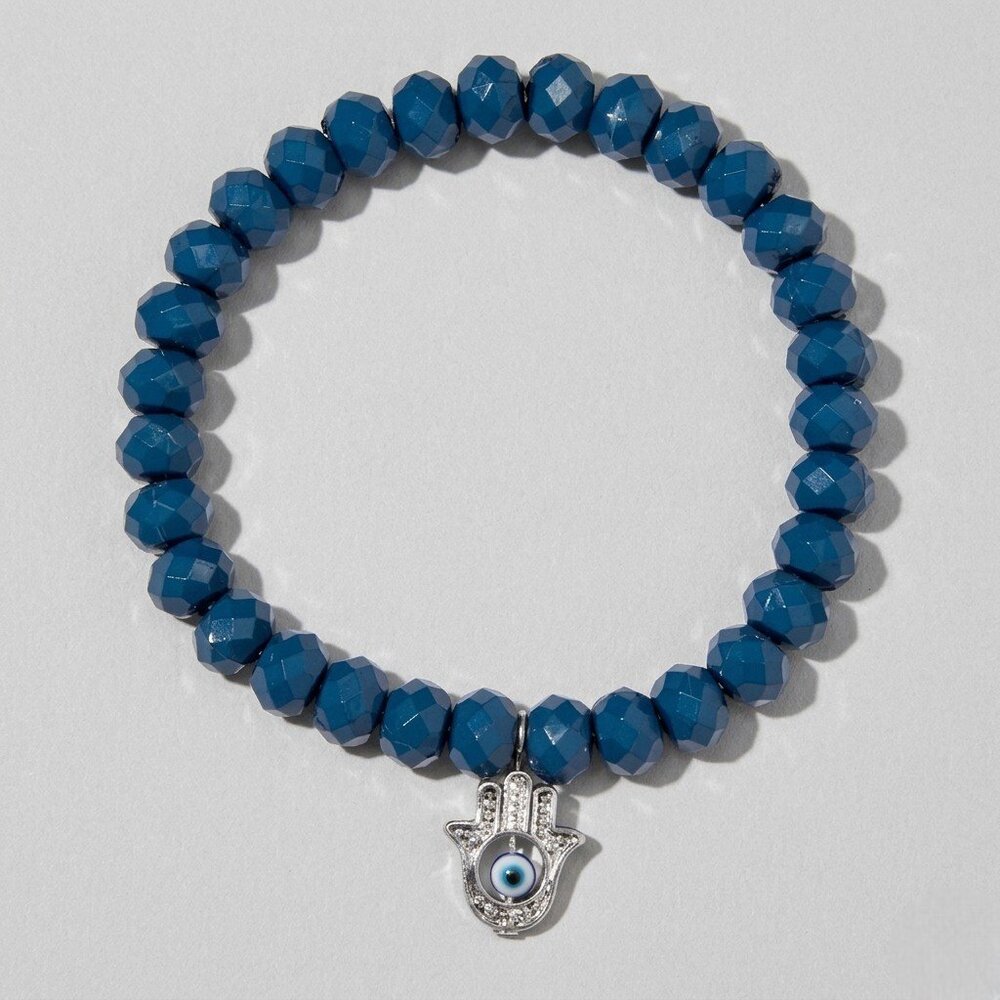 🪬 Blue Beaded Hamsa Evil Eye Stretch Bracelet NWT ✨
